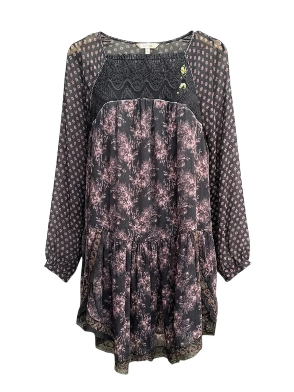 Free People Elsie Mini Dress in the Midnight Garden Combo Size Medium